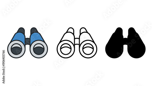 A set of three binocular icons in different colors and styles