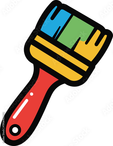 Colorful cartoon paintbrush with multicolored bristles