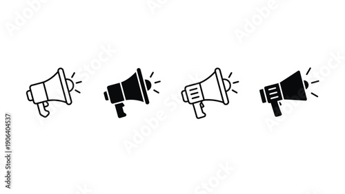 A set of megaphone icons in different styles and colors for communication