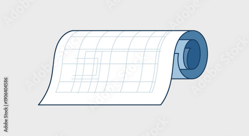 Blueprint or architectural plan on a roll of paper with grid pattern.