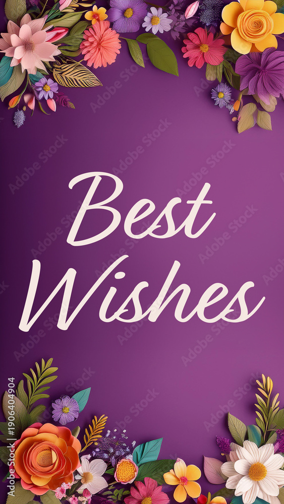 Obraz premium Best Wishes Floral Top Bottom Vertical Feminine Purple Text 
