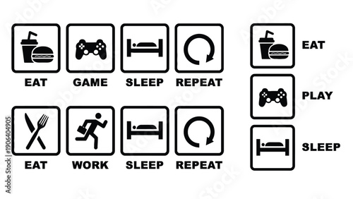 A humorous illustration of daily routines and habits in a simple graphic design