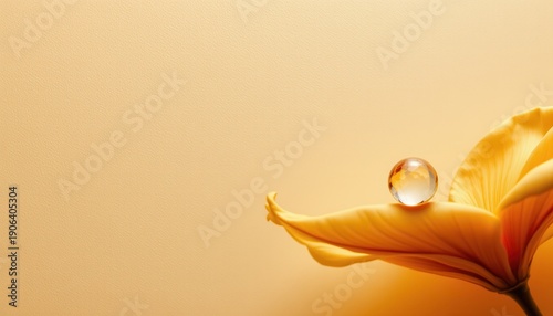 Golden Flower with Dewdrop Over Warm Beige Background
