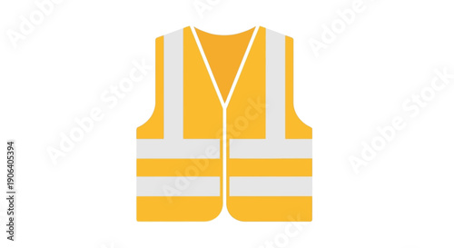 Yellow high visibility safety vest with reflective strips on a white background.