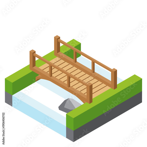 木製橋のアイソメトリックイラスト