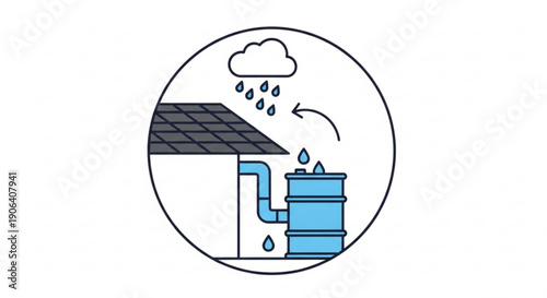 Rainwater harvesting system with barrel and roof gutter on a house