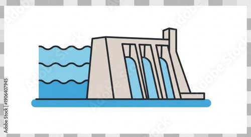 Hydroelectric dam with water flowing through gates generating power renewable energy source sustainable electricity blue water concrete structure