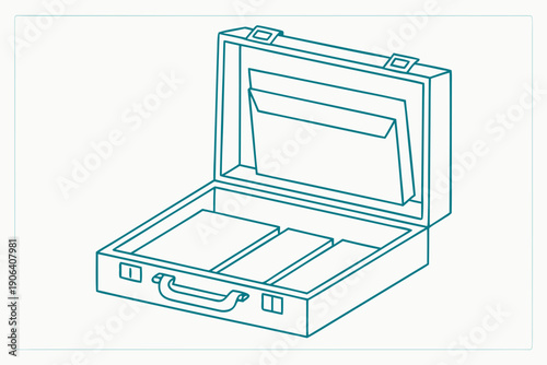 Open Briefcase Outline Vector Illustration For Business Documents And Legal Contracts