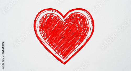 Hand drawn red heart symbol on white background love and care illustration
