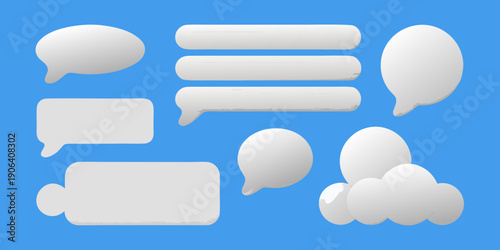 Collection of various white speech bubbles on a solid blue background