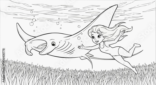 A girl swims next to the majestic manta ray, enjoying an underwater adventure