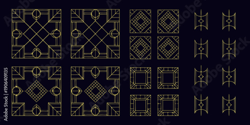 Art deco geometric patterns a collection of gold line designs