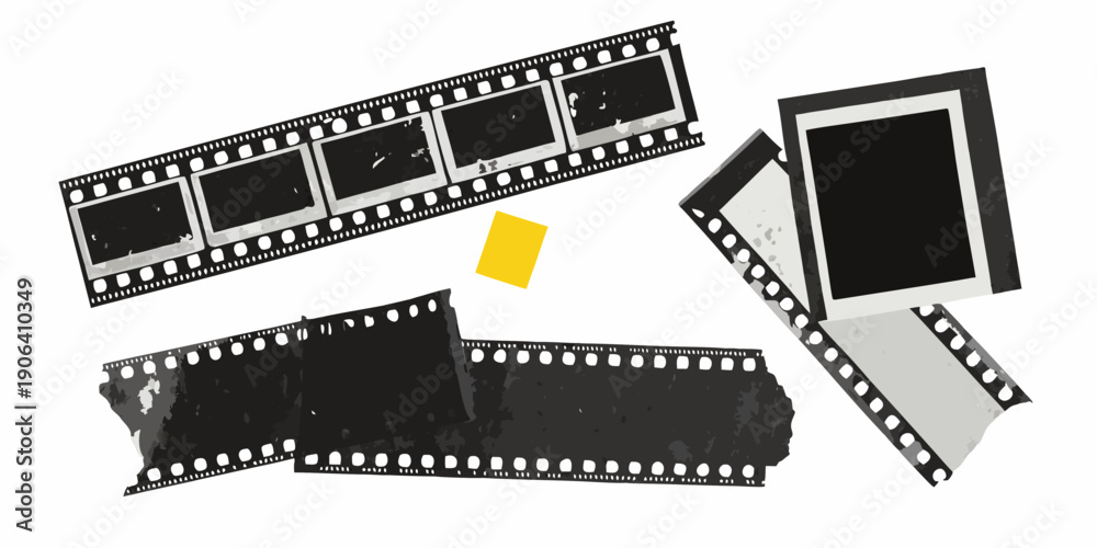 Obraz premium Film strips and a single frame with a yellow square
