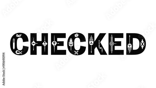 Checked Logo Design: A creatively designed logo that spells CHECKED using unique symbols, perfect for branding and design purposes. 