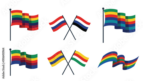 Free Download Selection of six colorful striped flags in various waving and crossed positions representing global cooperation. - GFXLoad