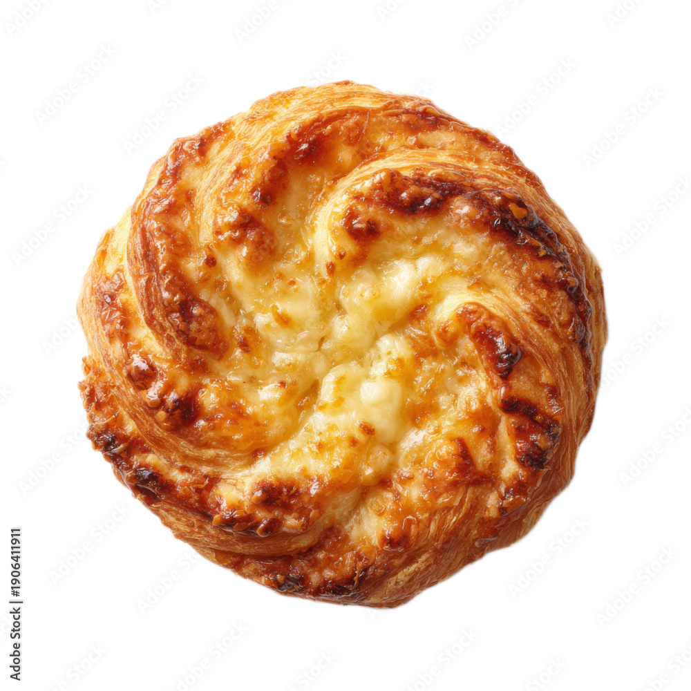 Fototapeta premium A pastry with a swirl of cheese and a golden crust