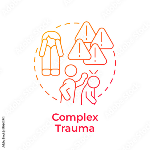 Complex trauma red gradient concept icon. Psychological pressure, social distress. Discrimination person. Round shape line illustration. Abstract idea. Graphic design. Easy to use in brochure, booklet