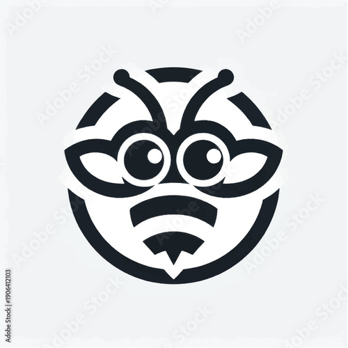 Black and White Cartoon Character Face.