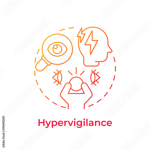 Hypervigilance red gradient concept icon. Mental health, social pressure. Emotional focus. Round shape line illustration. Abstract idea. Graphic design. Easy to use in brochure, booklet