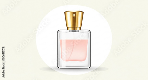 Elegant pink perfume bottle with gold cap on white background symbolizing luxury and beauty
