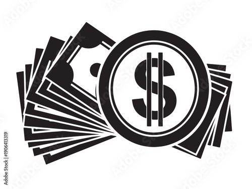 A stack of money with a prominent dollar sign symbol in the center. 