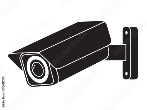 A black and white surveillance camera mounted on a wall for security purposes.