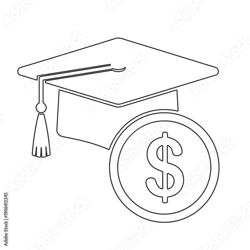 Graduation cap with a dollar sign representing the cost of education 