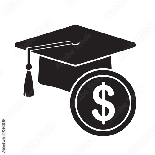 Graduation cap with dollar sign symbolizing cost of education.
