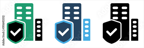 Business building insurance and property security vector icon set
