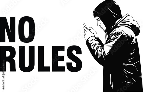 No rules: rebel character with phone