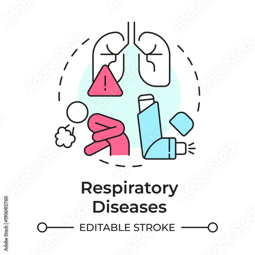 Respiratory diseases multi color concept icon. Lung problems, difficult breathing. Medical inhaler. Round shape line illustration. Abstract idea. Graphic design. Easy to use in presentation