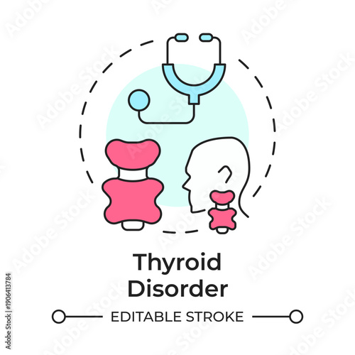 Thyroid disorder multi color concept icon. Endocrinology treatment, neck disease. Medical condition. Round shape line illustration. Abstract idea. Graphic design. Easy to use in presentation