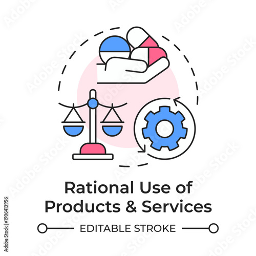 Rational use of products and services multi color concept icon. Pharmaceutical law, drug regulation. Round shape line illustration. Abstract idea. Graphic design. Easy to use in presentation