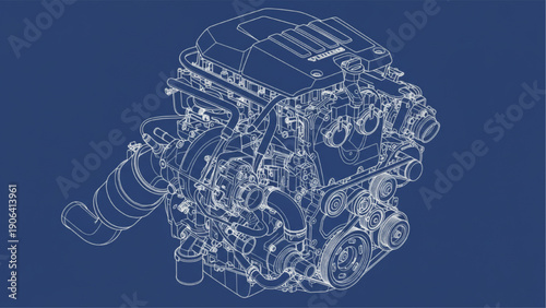 Inline 4 Cylinder Engine Blueprint Engineering Technical Drawing