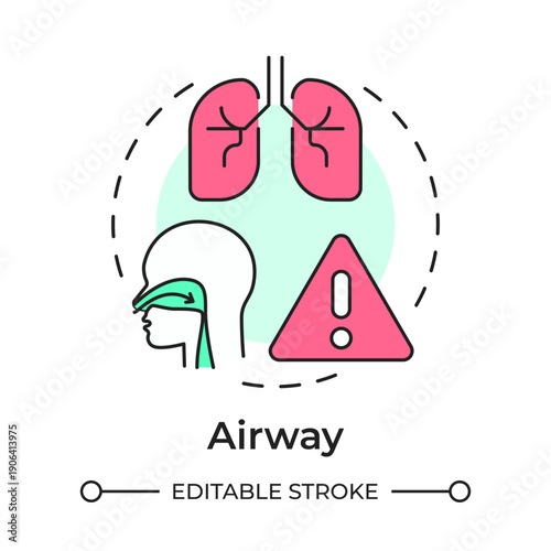 Airway multi color concept icon. Respiratory issues, lung problems. Breathing difficulty. Round shape line illustration. Abstract idea. Graphic design. Easy to use in presentation, booklet