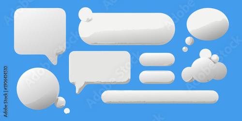 Collection of white speech bubbles and thought bubbles on blue background