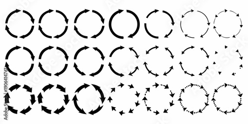 Arrangement of black circular arrows in repeating rows and columns