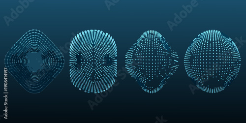 Digital human heads constructed from glowing blue particle networks