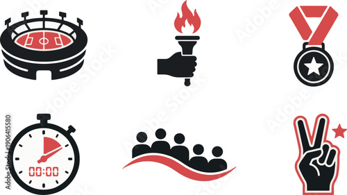 Sports Competition Victory and Achievement Solid Vector Icons