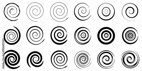 Arrangement of black spiral designs with varying thickness and density