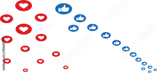 Social Media Reaction Icons Flow with Like and Heart Symbols Floating for Online Engagement Popularity Growth and Digital Interaction Vector Illustration