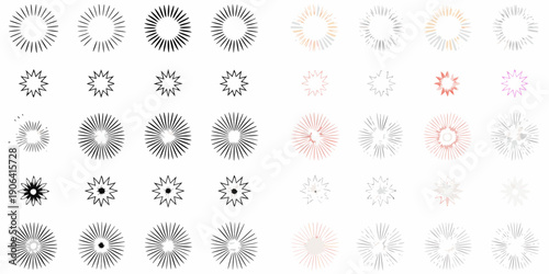 Collection of radial burst designs in varying colors and densities