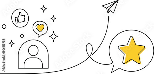 User Engagement and Customer Feedback Illustration with Profile Icons Likes Ratings Paper Plane and Communication Flow for UX UI and Marketing Concepts