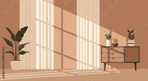 Indoor Plants and Furniture in Sunlight.