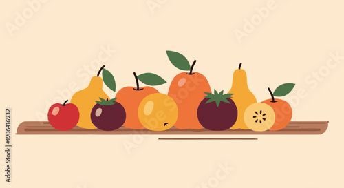 Assorted Fresh Fruits on Wooden Board.