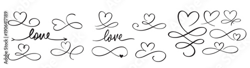 hand lettering love heart infinity symbol with word set love