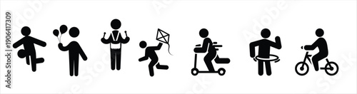 happy children day icons collection read book cycling