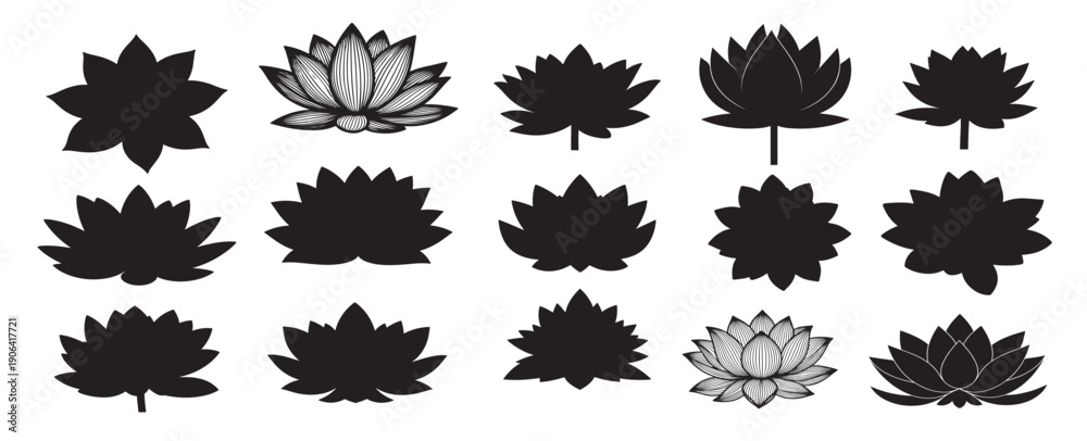 Fototapeta premium lotus flowers silhouette white background 