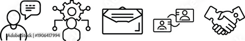 Business Communication and Partnership Icons: Minimal Line Art for Client Relations, Contract Management, and Professional Deals transparent background