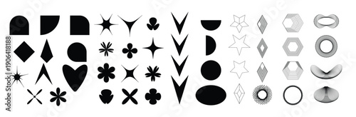 set of abstract aesthetic y2k geometric elements retro vector shapes